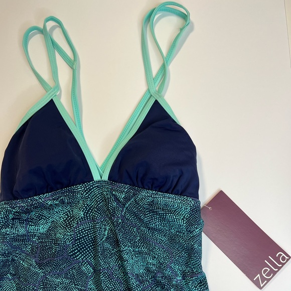 Zella One Piece Blue Open Back Criss Cross Swim Suit New With Tags Size Small - Picture 10 of 12